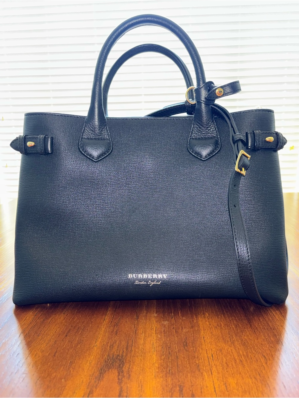 Burberry Black Leather Satchel with Top Handles and Strap